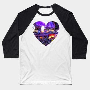 Mirrored Purple Disco Ball Heart Baseball T-Shirt